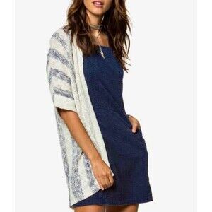 Natural Reflections Gray White Striped Knit Cardigan Boho Open Front M